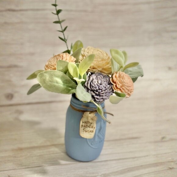 Sola Wood Floral Arrangement in Hand-Painted Personalized Mason Jar - Picture 8 of 8